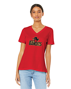 BELLA+CANVAS ® Women’s Relaxed Jersey Short Sleeve V-Neck Tee - DTG - Logo 2-Red