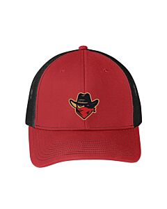 Port Authority® Snapback Trucker Cap - Embroidery - Bandits Head -Flame Red/Black